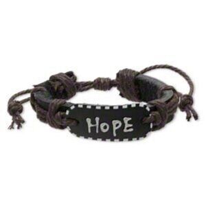Handmade Leather Hope Affirmation Bracelet Black Brown White Adjustable